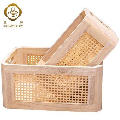 Rectangle Wooden Frame Grid Bamboo Basket